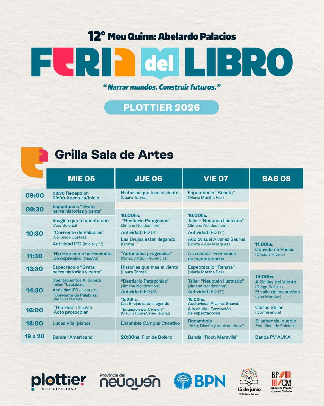 Grilla de programación de la Sala de Artes